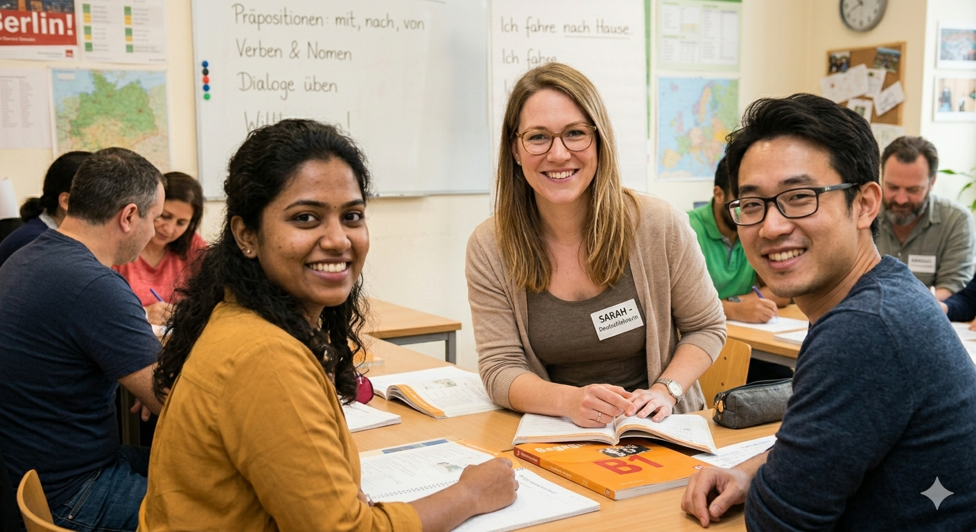 Lehrkraft mit Teilnehmenden bei StartGerman