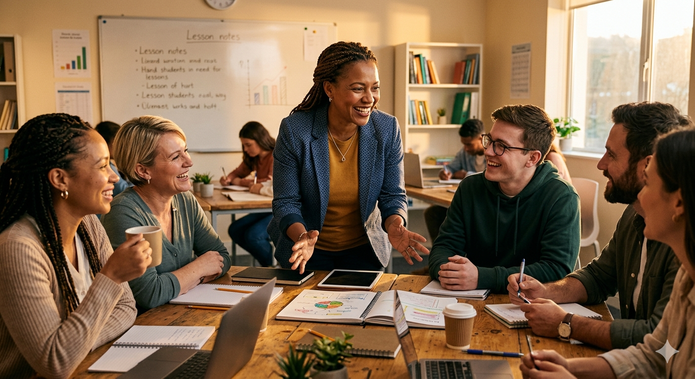 Lehrerin erklärt in kleiner Gruppe bei StartGerman